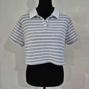 Wild Fable Gray and White Striped Polo Crop Top